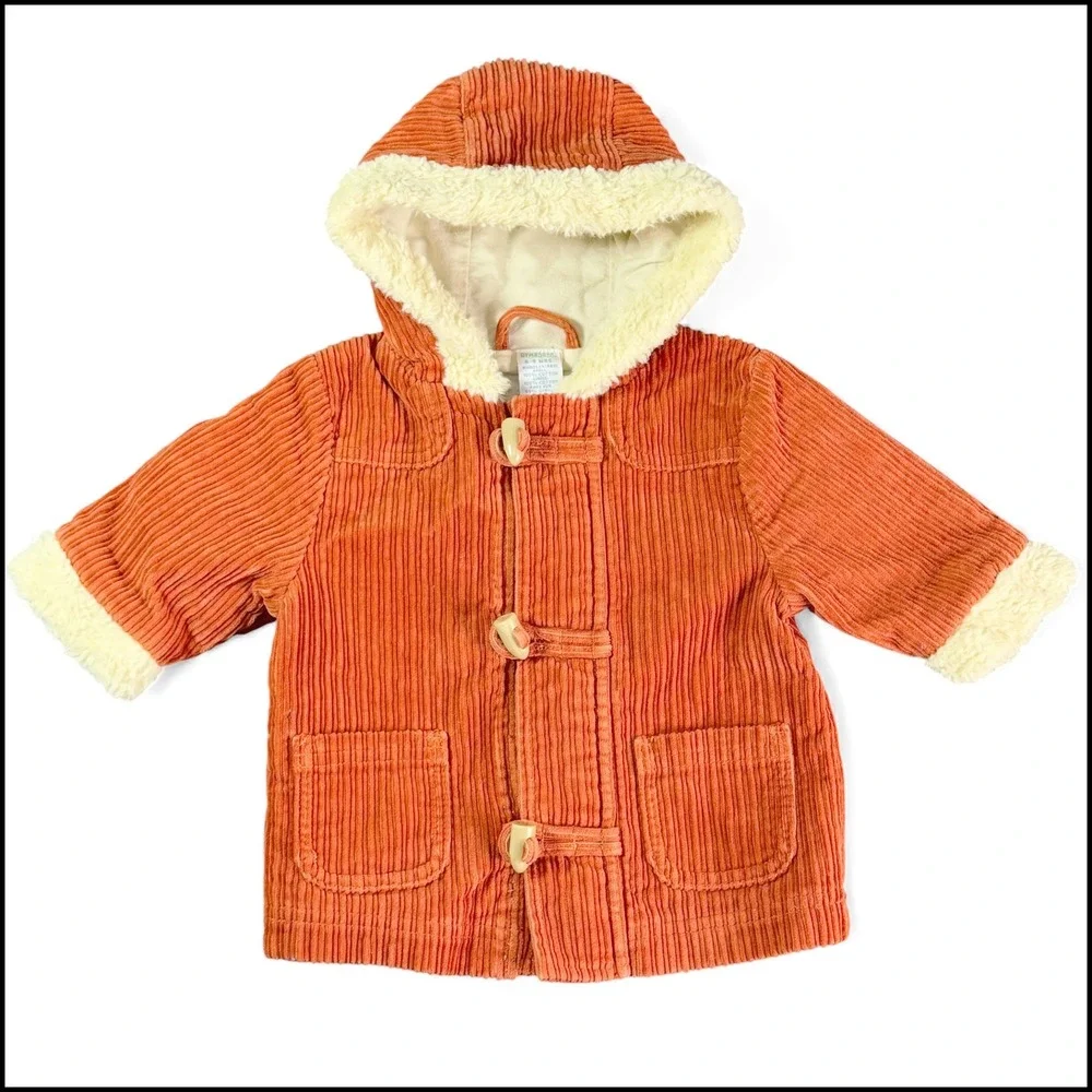 Gymboree Walking in the Woods VTG 2004 Orange Corduroy‎ Toggle Duffle Coat 6-9M